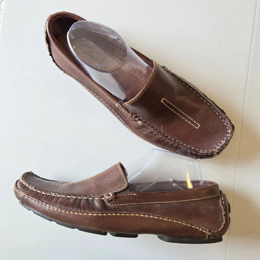 Clarks England Mens Brown Leather Driving Loafers 87706 Size 9.5 M Brazil